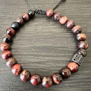 Red Tiger Eye Beaded Bracelet – 8mm | Adjustable